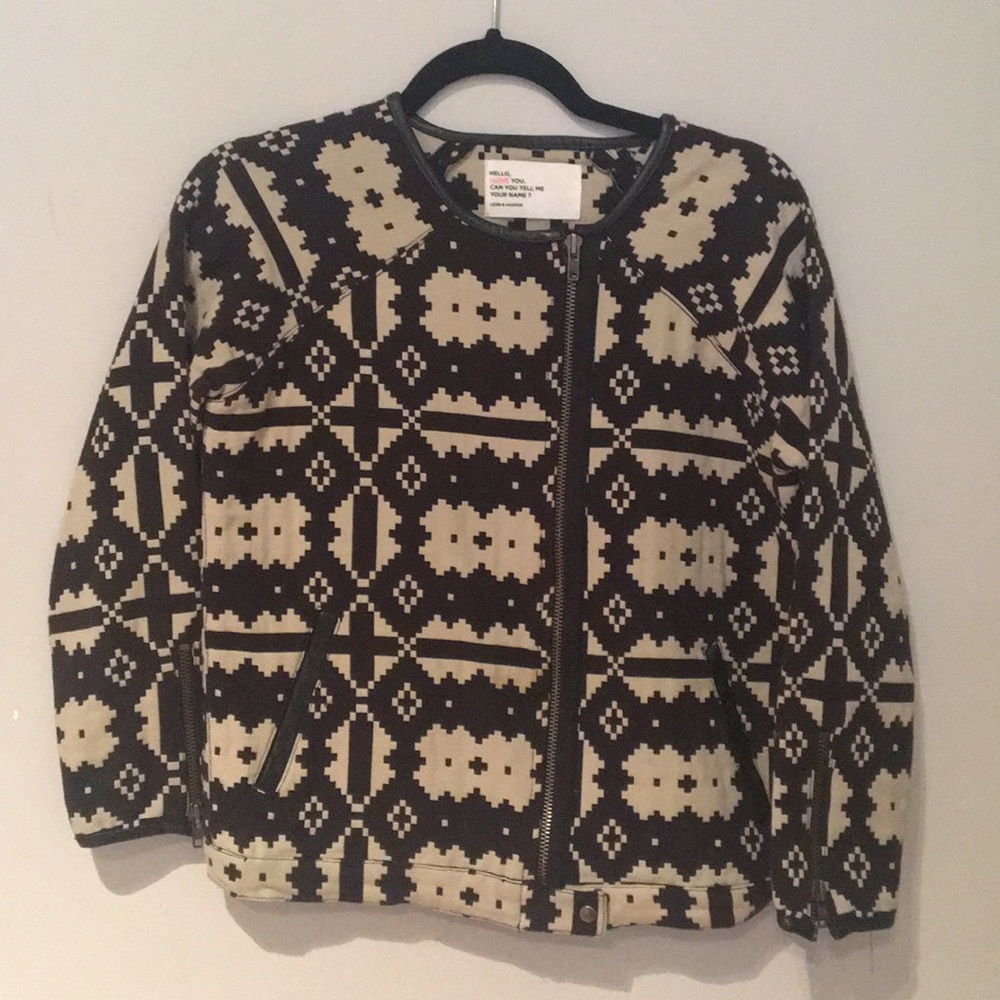 Leon & Harper Lamb Leather and Cotton Aztec Jacket